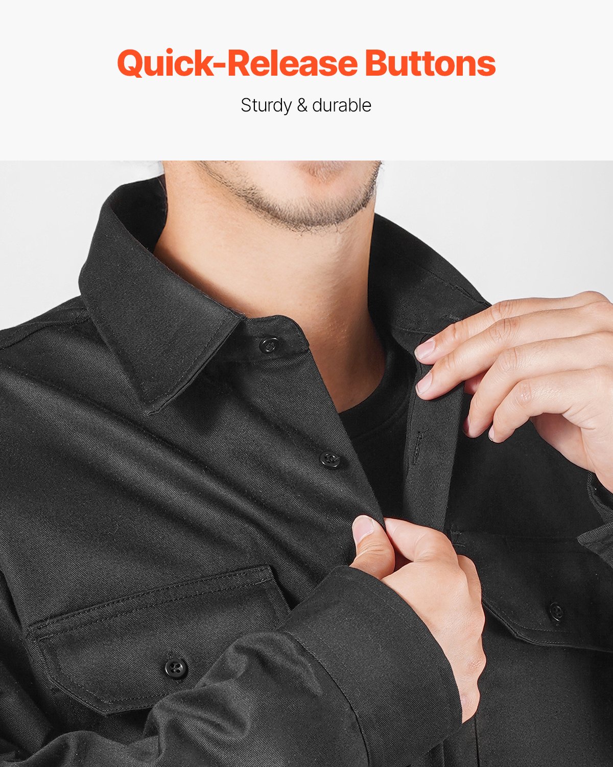 VEVOR Flame Retardant Welding Jacket, 7 oz. FR Work Jacket for Men, Machine Washable Heat Resistant Cotton Welding Shirt, Meets ATPV 9.2 cal/cm² Arc Rating – Size M