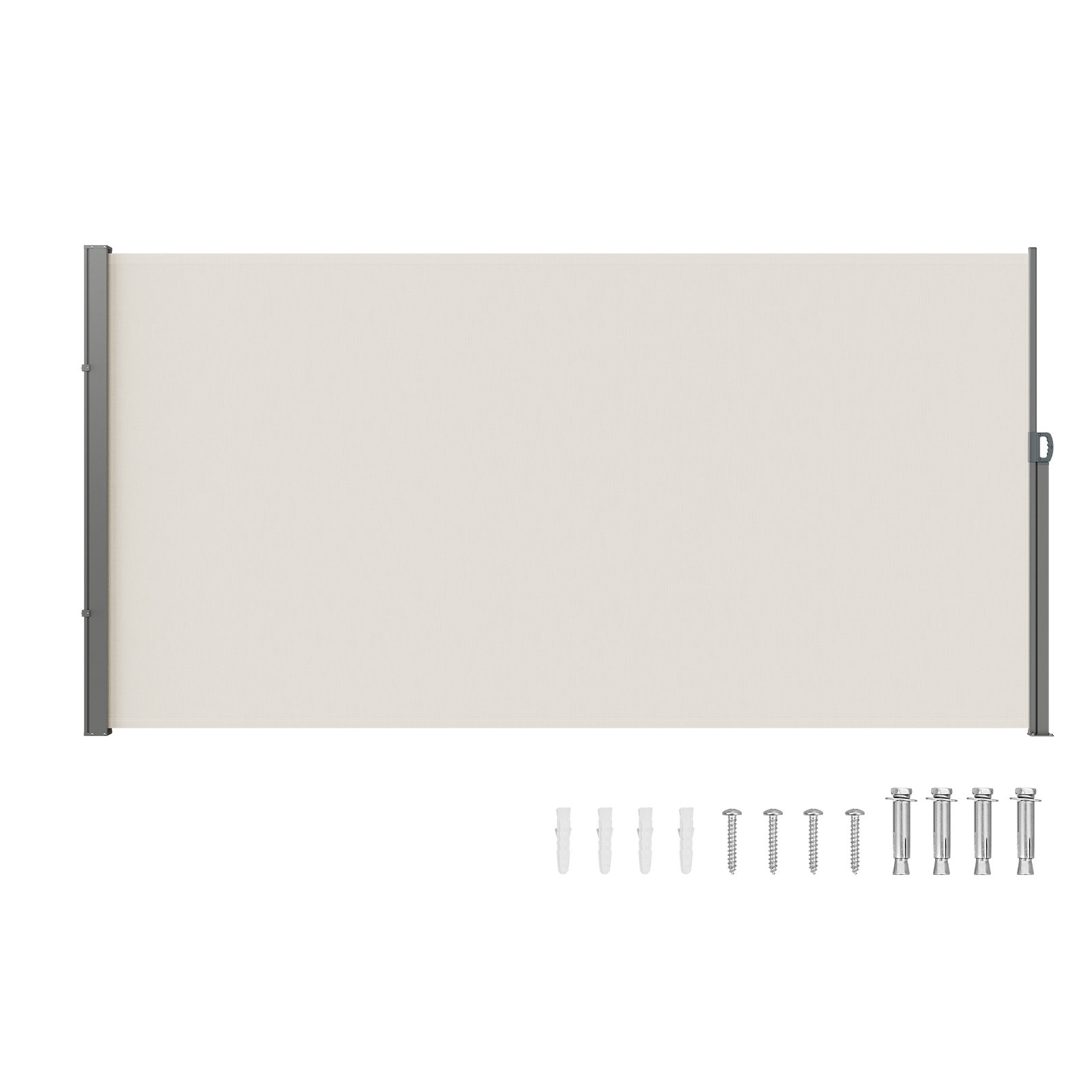 Markiza boczna VEVOR 180 x 350 cm Markiza ścienna boczna Wykonana z tkaniny poliestrowej 180 g/m² z powłoką poliuretanową Markiza z uchwytem z mechanizmem sprężynowym Ekran prywatności na balkony i dziedzińce Beżowy