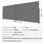 Markiza boczna VEVOR 200 x 600 cm Markiza ścienna boczna Wykonana z tkaniny poliestrowej 180 g/m² z powłoką poliuretanową Markiza z uchwytem z mechanizmem sprężynowym Ekran prywatności na balkony i dziedzińce Szary