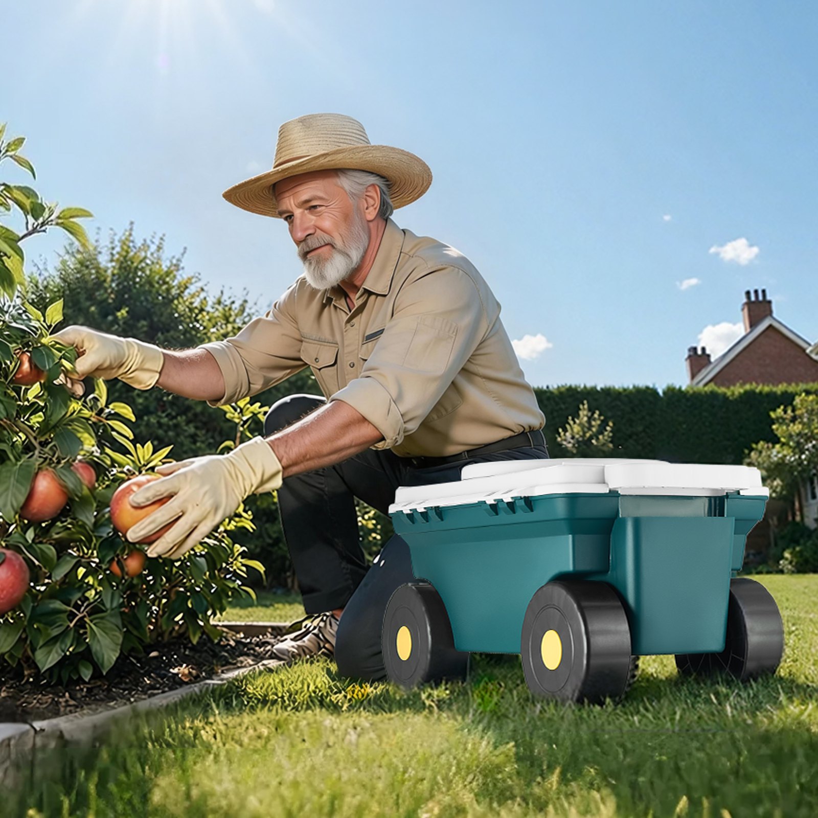 VEVOR Mobilne siedzisko ogrodowe 520 x 310 x 280 mm, wózek z siedziskiem, wózek ogrodowy 2 w 1, siedzisko na kółkach, nośność do 123 kg, pomocnik ogrodowy, stołek ogrodowy z miejscem do przechowywania do pielenia i sadzenia w ogrodzie