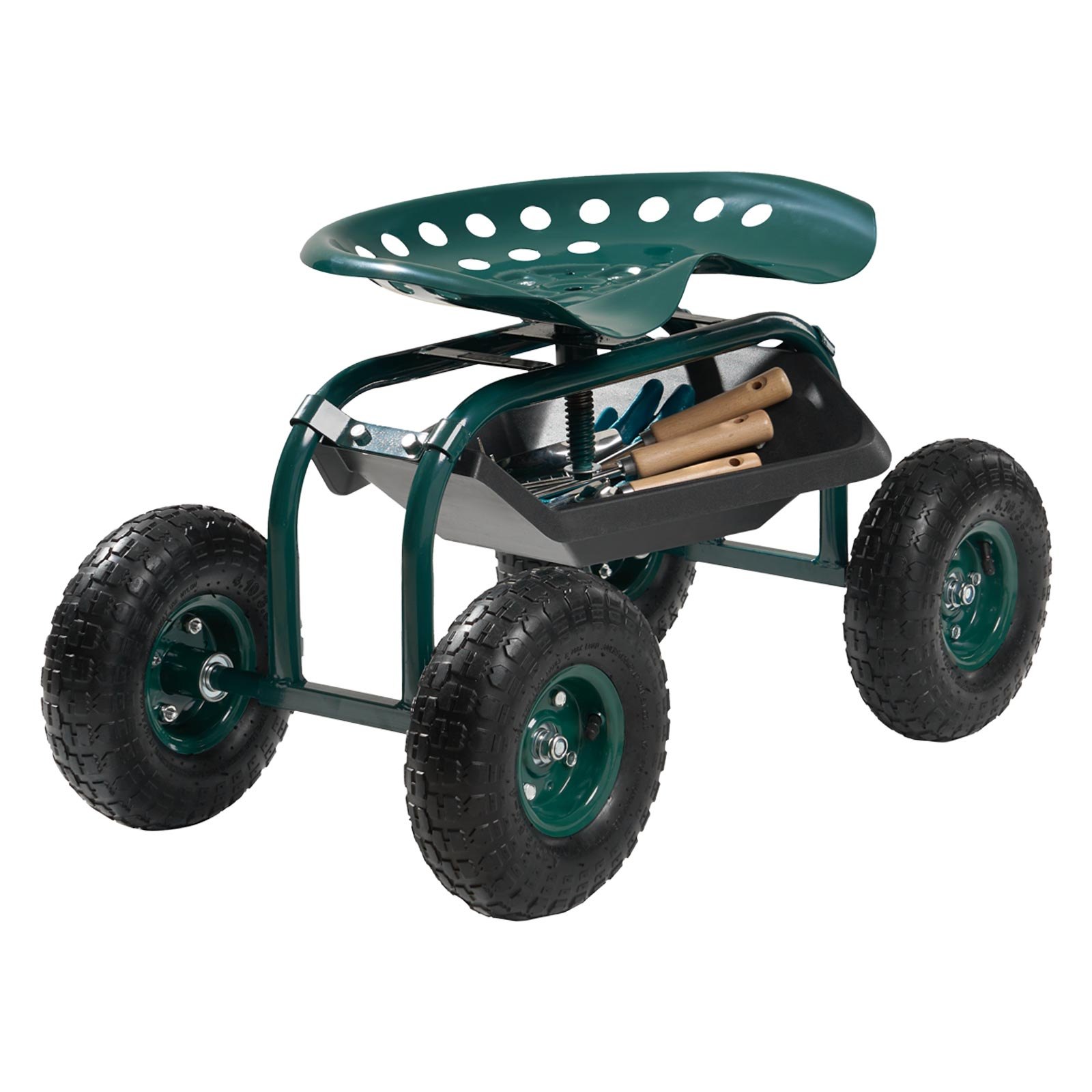 VEVOR  Rolling Garden Cart with Swivel Seat, Heavy Duty Garden Seat with Storage Basket & Tool Tray, 300 lbs Weight Capacity, Outdoor Utility Gardening Stool Scooter for Lawn Yard Planting Weeding