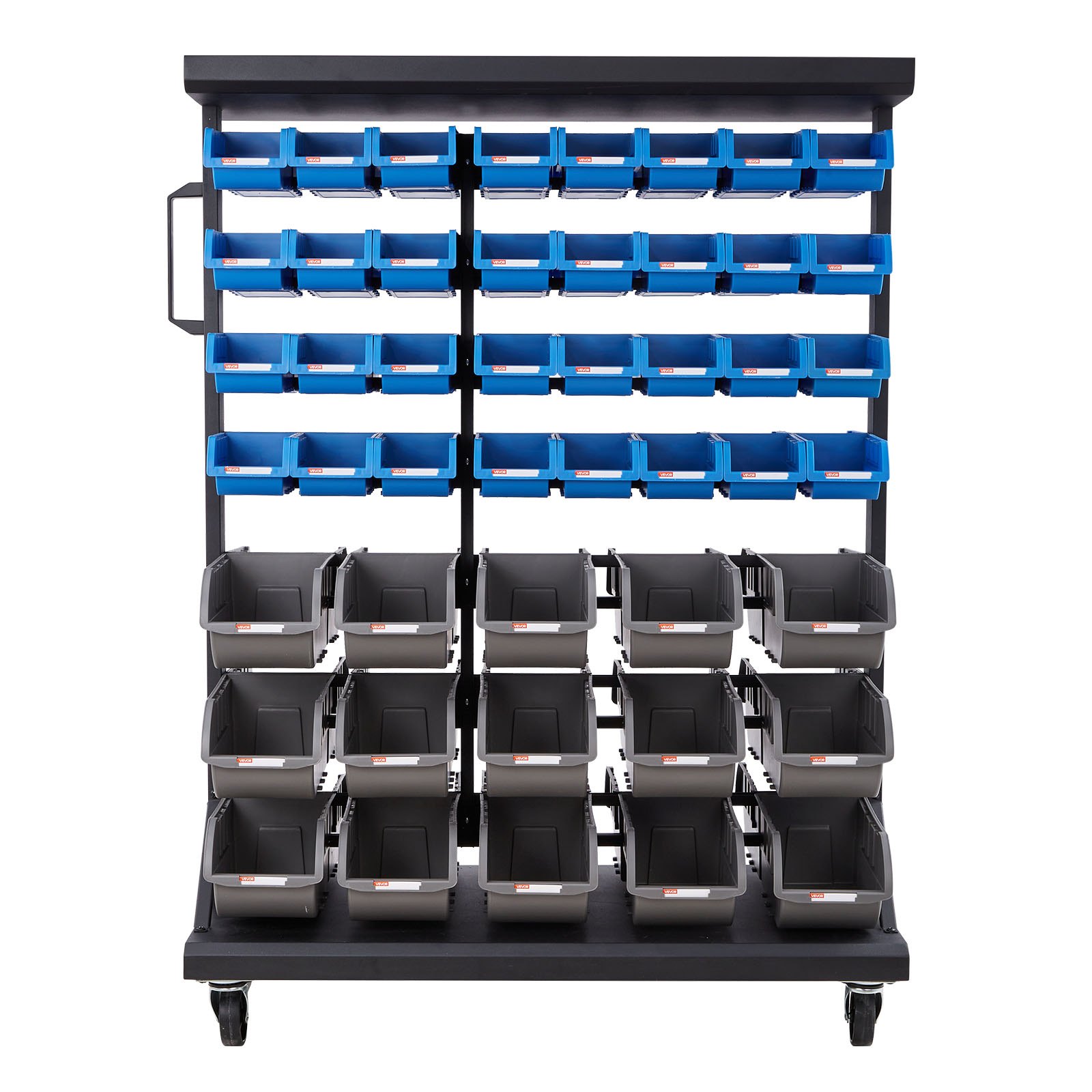 Mobilny regał VEVOR z piętrowymi pojemnikami, mobilny organizer na narzędzia z 7 poziomami i 94 pojemnikami na drobne części w dwóch rozmiarach, 900 x 500 x 1245 mm, dwustronny, do warsztatu, garażu, magazynu i biura