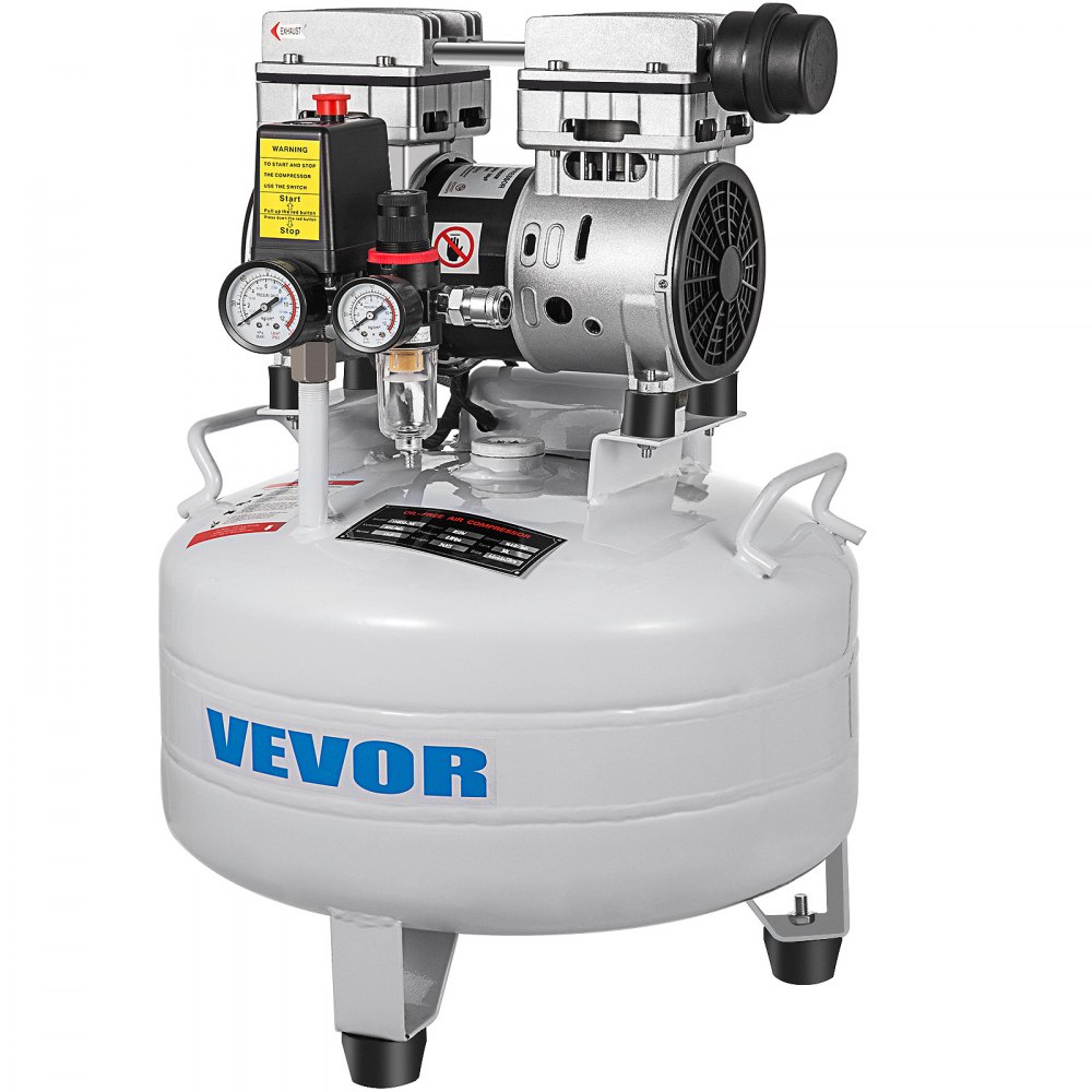 VEVOR Sprężarka Powietrza 6,6 Galona Ultra Cicha Bezolejowa Sprężarka Powietrza Zbiornik 30 L Cicha Sprężarka Powietrza 850 W Sprężarka Bezolejowa Niski Poziom Hałasu, Przenośna Sprężarka