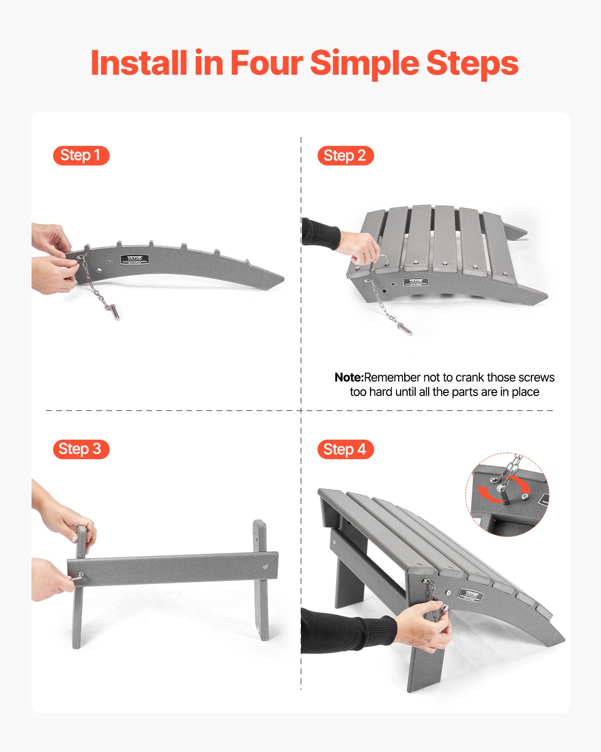 Podnóżek do krzesła Adirondack VEVOR, 430 x 480 x 330 mm, składany puf Adirondack wykonany z tworzywa HDPE, krzesło ogrodowe, szeroko stosowane na zewnątrz, na werandzie, przy basenie, na trawniku, w ogrodzie, w kolorze szarym