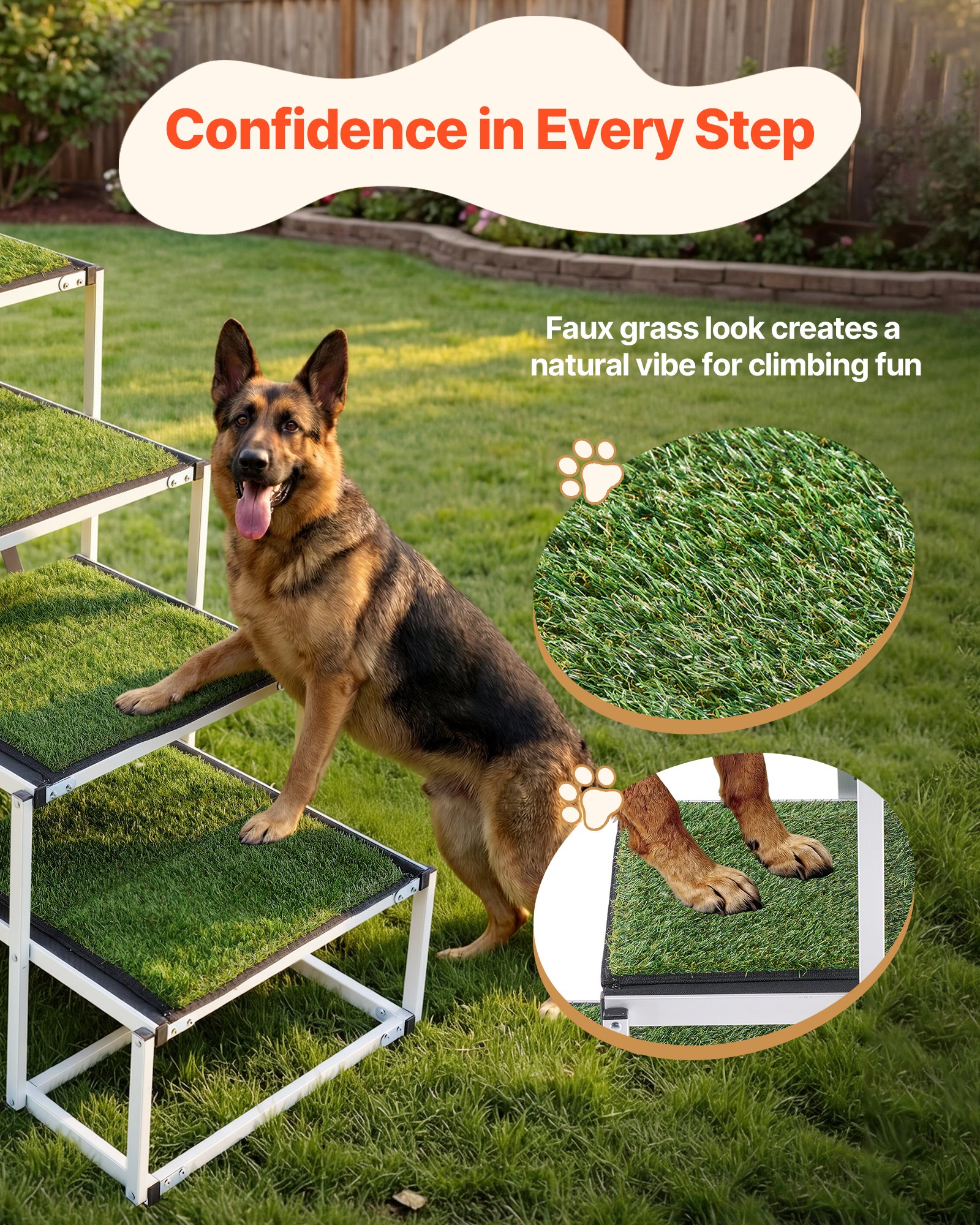VEVOR Dog Stairs for Car, 4 Steps Extra Wide Foldable Dog Ramp for Large Dogs with Non-Slip Surface, Portable Lightweight Pet Stairs Ladder for Car, SUV, Truck, High Bed, Sofa, Support up to 91 kg