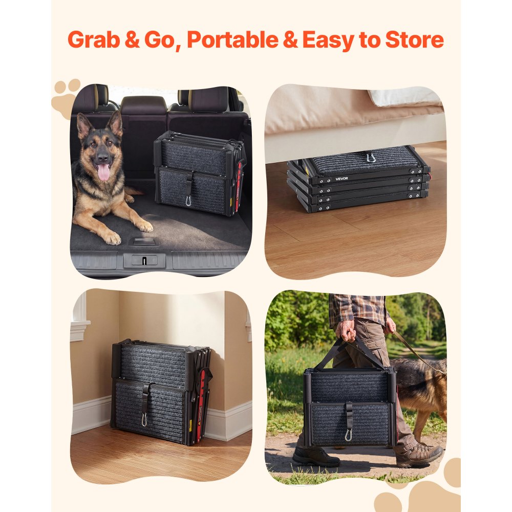 VEVOR Dog Stairs for Car, 4 Steps Extra Wide Foldable Dog Ramp for Large Dogs with Non-Slip Rug Surface, Portable Lightweight Pet Ladder for Car, SUV, Truck, High Beds, Sofas, Support up to 91 kg