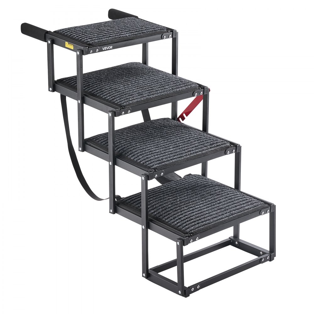 VEVOR Dog Stairs for Car, 4 Steps Extra Wide Foldable Dog Ramp for Large Dogs with Non-Slip Rug Surface, Portable Lightweight Pet Ladder for Car, SUV, Truck, High Beds, Sofas, Support up to 91 kg