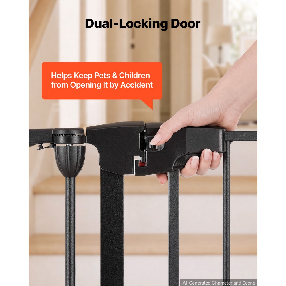 VEVOR Freestanding Dog Gate 813 mm Tall 4-Panel Foldable Metal Gate Black, For Stairs Doorways, Dual-Triangle Support, Sturdy Metal Construction, Freestanding or Wall Mount, Flexible Shapes, Easy Fit