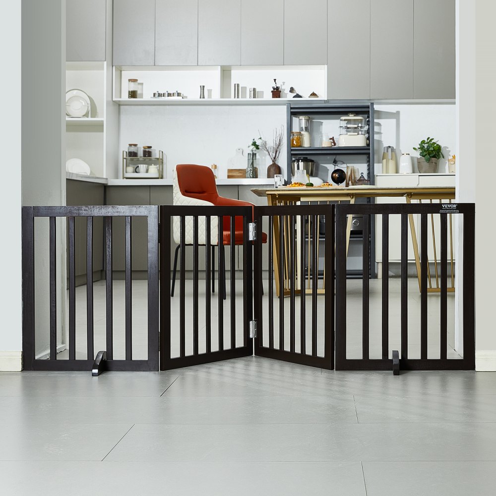 VEVOR Wolnostojąca Bramka dla Psa, Bramka dla Zwierząt, Bramka zabezpieczająca Drzwi 508 x 610 mm, 4-panelowa składana bramka dla psa do szerokich i wąskich przejść, Rozkładana składana barierka dla psa, Brązowa bramka schodowa