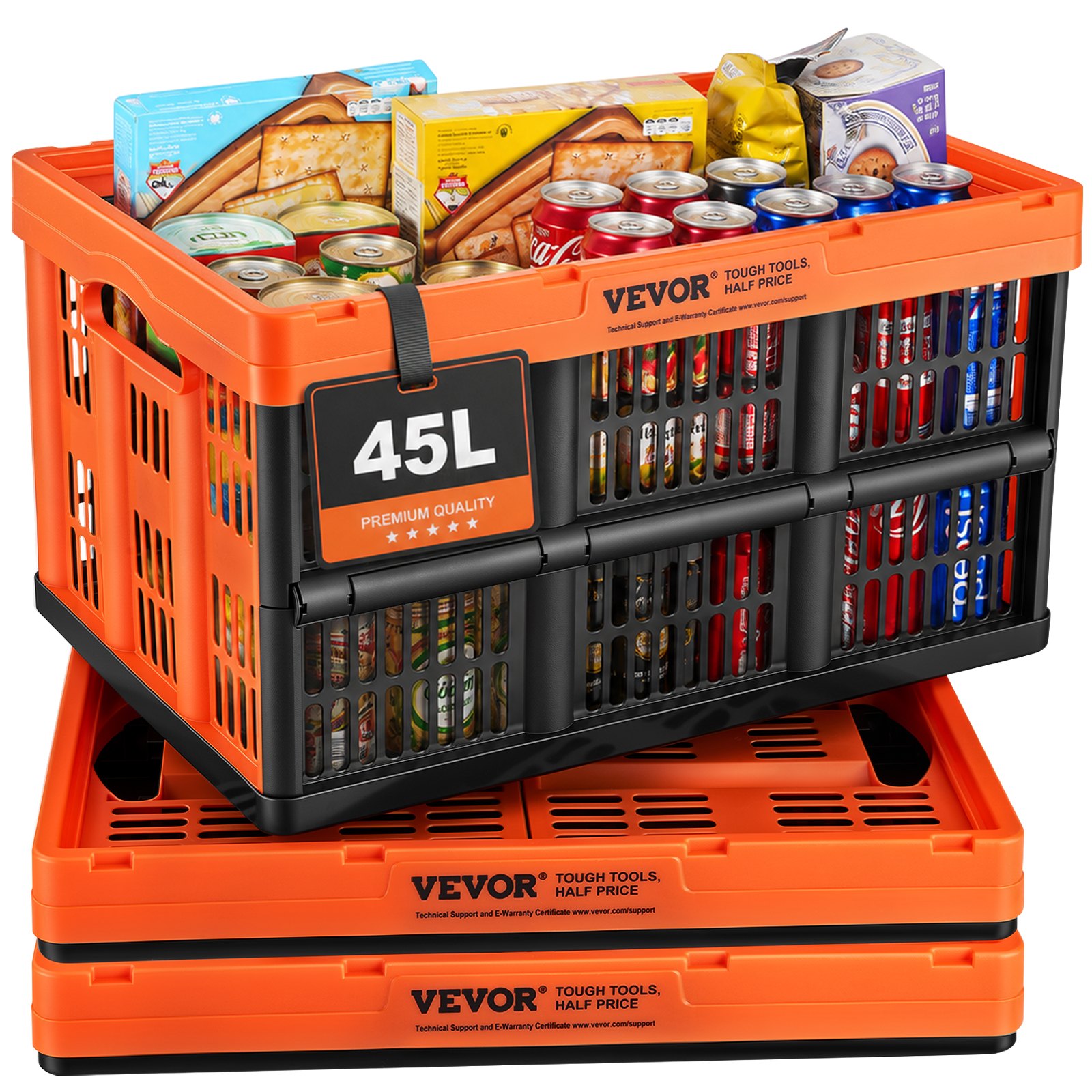 VEVOR 3-piece set 45L professional folding box made of PP transport box foldable storage box with handle stackable crates storage box folding boxes stackable boxes for storage & transport orange