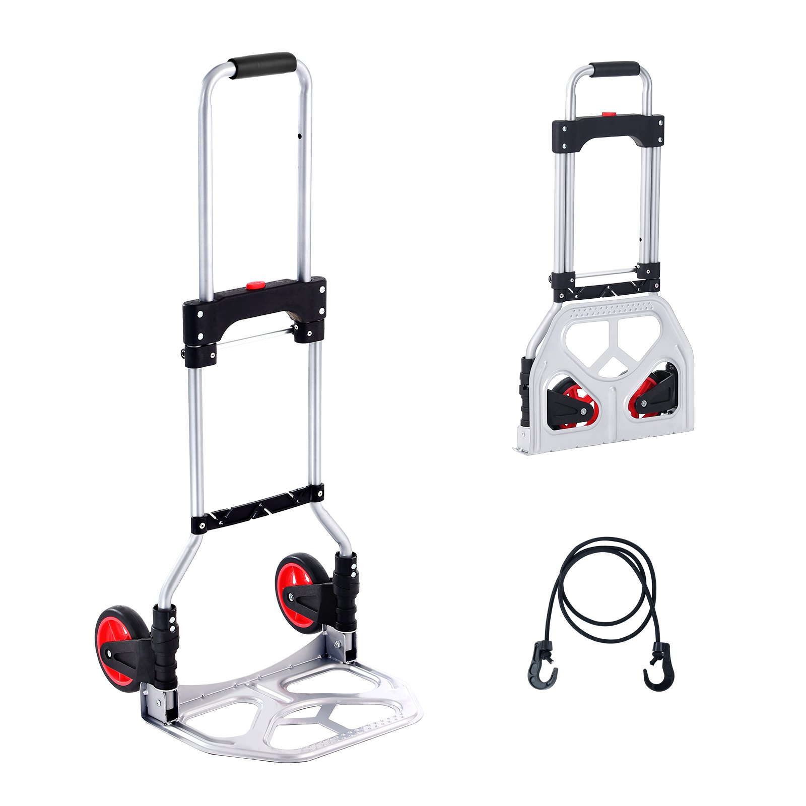 Wózek transportowy VEVOR składany 80 kg Wózek transportowy wykonany ze stopu aluminium i tworzywa sztucznego Wózek do składowania z regulowanym uchwytem 715-930 mm Składany wózek z liną wiążącą Kompaktowy rozmiar do przechowywania
