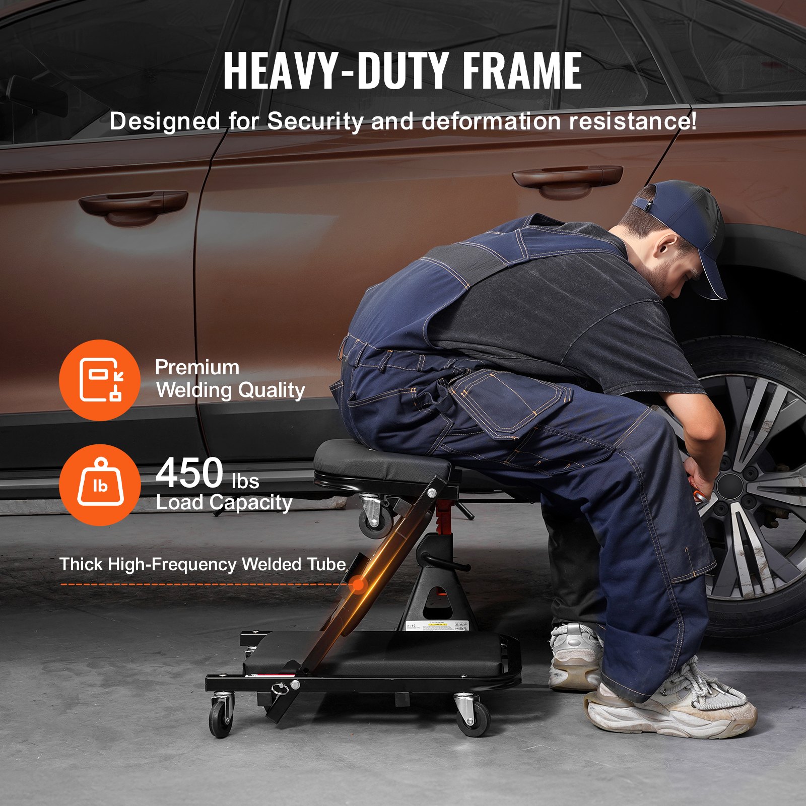 VEVOR Warsztatowy wózek inwalidzki na kółkach, montażowy, wózek warsztatowy 2 w 1, długość 1016 mm, wózek inwalidzki mechaniczny składany na kółkach z 6 uniwersalnymi kółkami, wyściełane siedzisko, do garażu