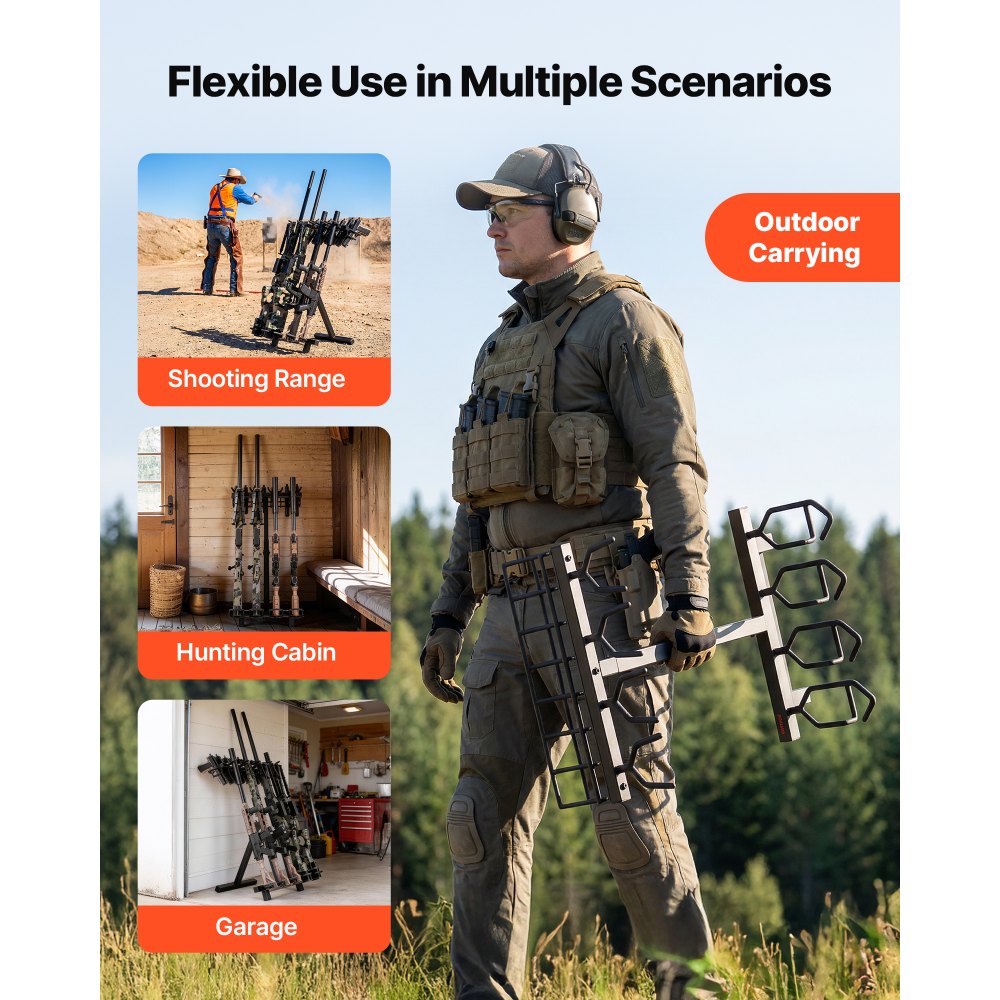 VEVOR Gun Rack, Portable, Folding Heavy Duty Steel Rifle Shotgun Rack Stand, Freestanding Indoor Outdoor Gun Display Storage, Holds Up to 7 Pistols and 4 Rifles or Shotguns, for Shooting Hunting Range