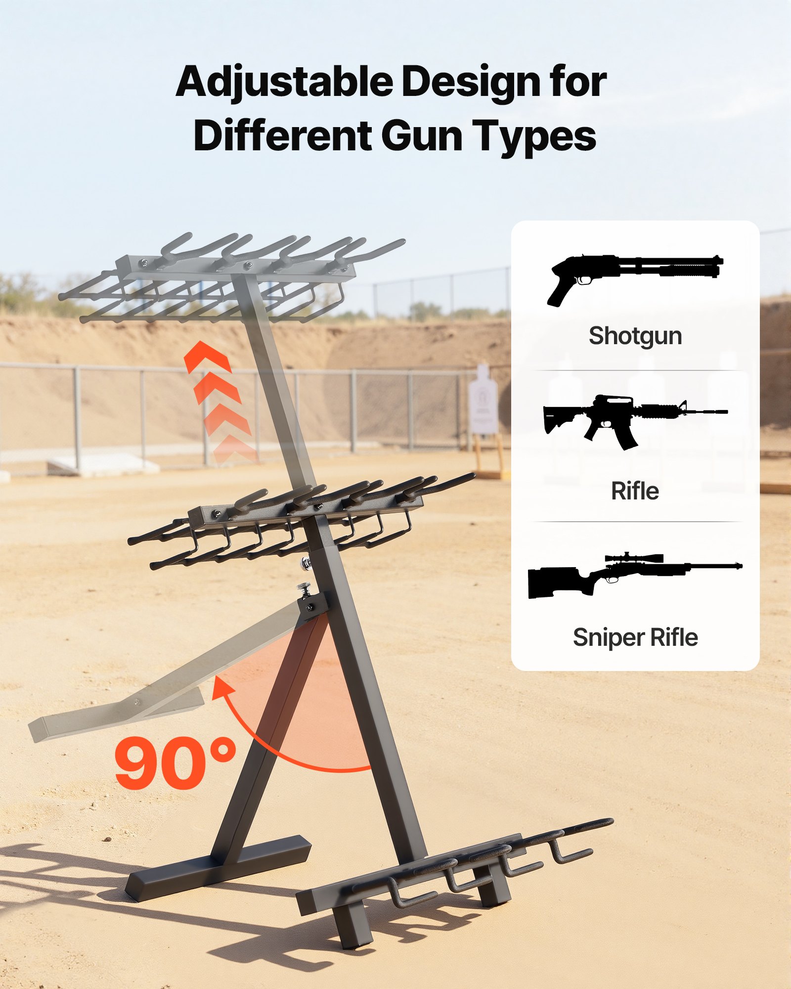 VEVOR Gun Rack, Portable, Folding Heavy Duty Steel Rifle Shotgun Rack Stand, Freestanding Indoor Outdoor Gun Display Storage, Holds Up to 7 Pistols and 4 Rifles or Shotguns, for Shooting Hunting Range