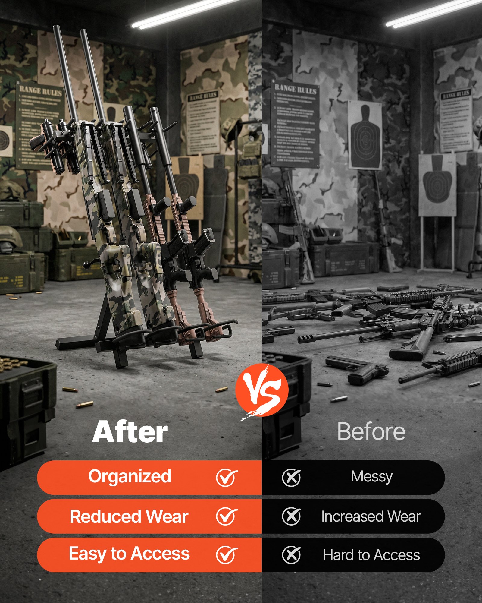 VEVOR Gun Rack, Portable, Folding Heavy Duty Steel Rifle Shotgun Rack Stand, Freestanding Indoor Outdoor Gun Display Storage, Holds Up to 7 Pistols and 4 Rifles or Shotguns, for Shooting Hunting Range