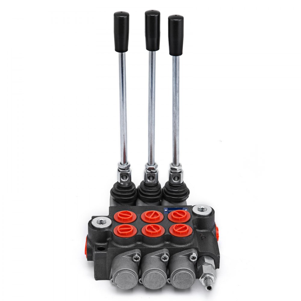Zawór hydrauliczny VEVOR z 3 bankami, zawór hydrauliczny z dźwignią ręczną, regulowany zawór sterujący kierunkiem przepływu 11 GPM, zawór hydrauliczny 14,6 funta, jednostka sterująca zaworem hydraulicznym z dźwignią ręczną, do maszyn rolniczych i budowlanych