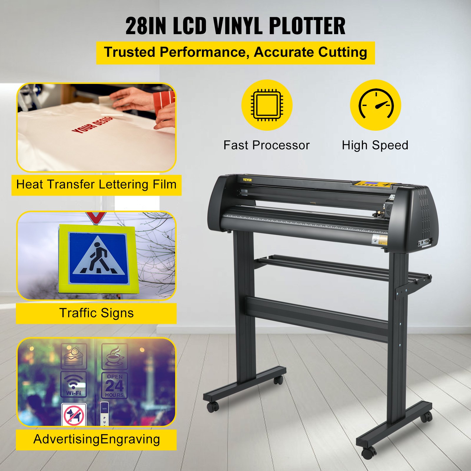 Maszyna do cięcia winylu VEVOR, ploter tnący z podajnikiem papieru 720 mm, drukarka winylowa z regulowaną siłą nacisku i prędkością, wyświetlacz LCD, zestaw do produkcji szyldów kompatybilny z systemem Windows