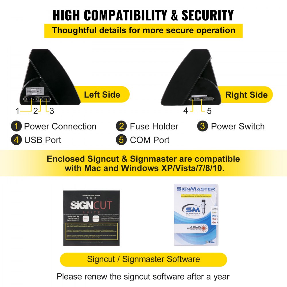 VEVOR Maszyna do Cięcia Winylu Ploter Tnący 375 mm Maszyna do Plotera, Profesjonalna Drukarka do Ploterów Cyfrowy Panel LED, Dołączone Oprogramowanie Signcut Drukarka do Wycinania Ploterów Winylowych