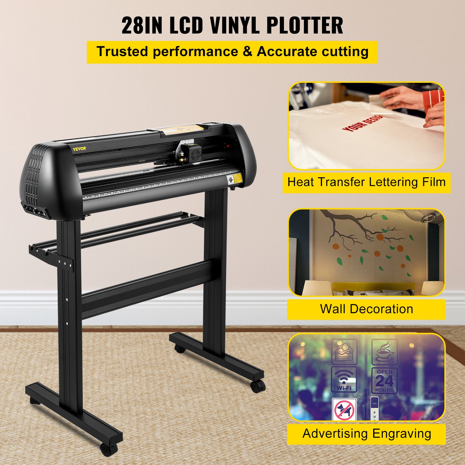 VEVOR Ploter Tnący do Winylu Ploter Tnący 720 mm z Oprogramowaniem SignMaster, Precyzyjna Maszyna do Cięcia Winylu Panel Cyfrowy LED Interfejs USB i COM Pięć Rolek do Kreślenia Cięcia