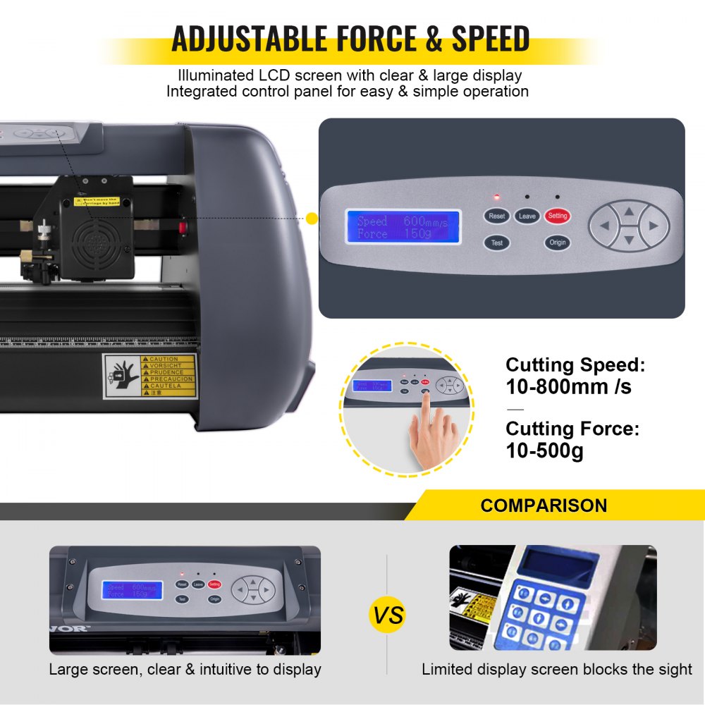 VEVOR Maszyna do Cięcia winylu, Drukarka Winylowa 375 mm, 16 MB Maksymalny Podajnik Papieru, 14-Calowa Drukarka Ploterowa z Regulowaną Siłą i Prędkością, Maszyna do Cięcia Winylu do Tworzenia Znaków