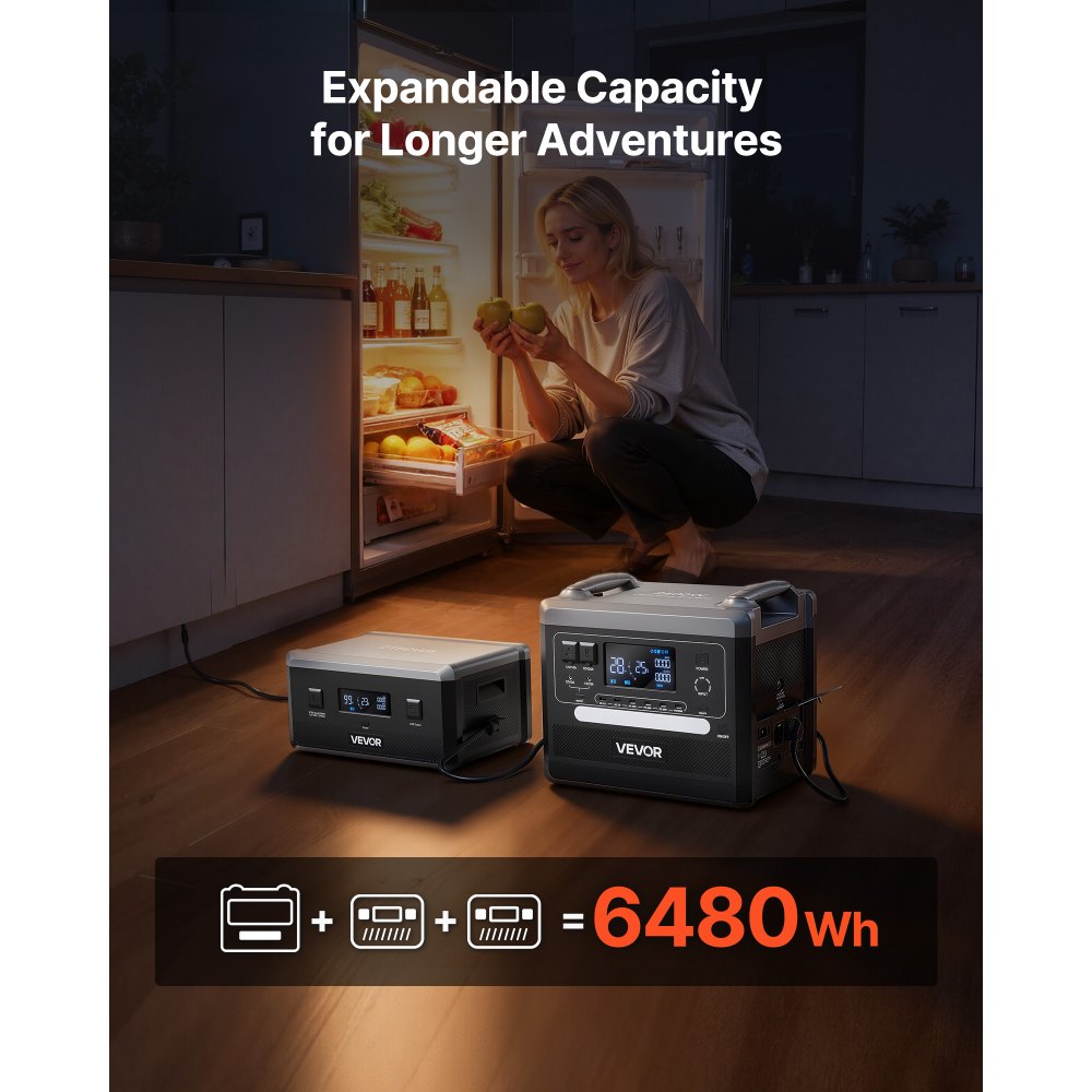 VEVOR Przenośna elektrownia, generator słoneczny o mocy 2400 W i pojemności 2160 Wh z 10 wyjściami i regulowaną mocą wejściową, rozszerzalny akumulator LiFePO4 do użytku w domu, na kempingu i w kamperze (panel słoneczny NIE jest dołączony)