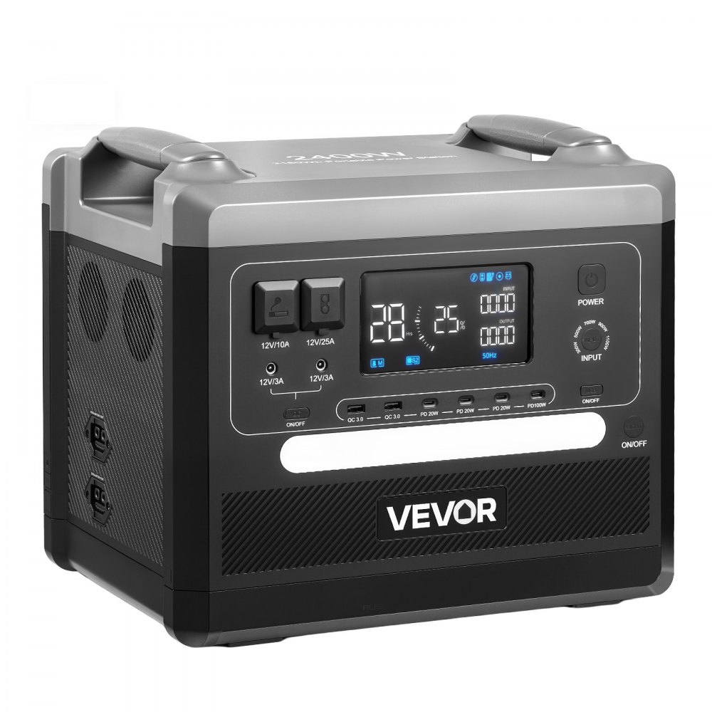 VEVOR Przenośna elektrownia, generator słoneczny o mocy 2400 W i pojemności 2160 Wh z 10 wyjściami i regulowaną mocą wejściową, rozszerzalny akumulator LiFePO4 do użytku w domu, na kempingu i w kamperze (panel słoneczny NIE jest dołączony)