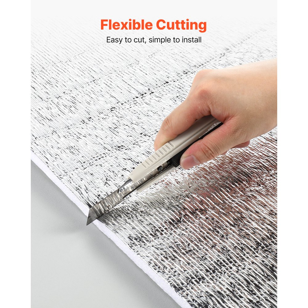 Folia izolacyjna VEVOR, folia odblaskowa z rdzeniem z pianki EPE, 3 mm, folia izolacyjna 122 cm x 76,2 m, folia aluminiowa + folia polietylenowa, ochrona odbijająca ciepło, rolka izolacji termicznej, bramy garażowe, okna, dachy kamperów