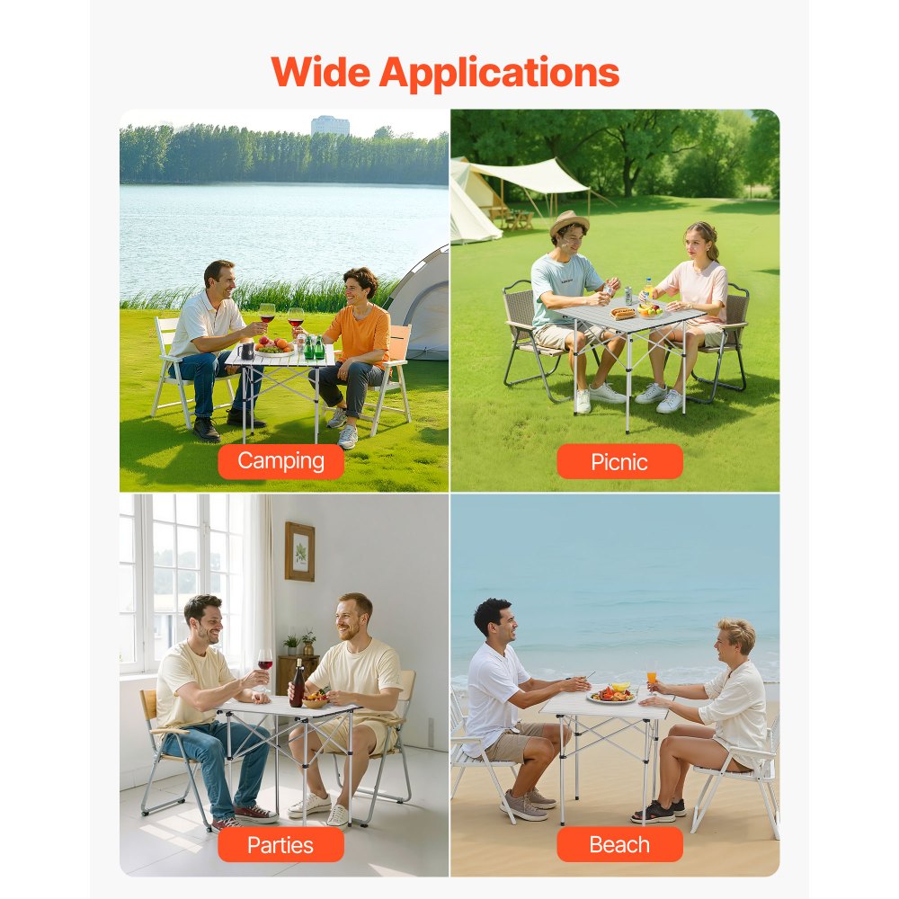 VEVOR Składany stół bufetowy, przenośny stół wielofunkcyjny, 70 cm, kwadratowy aluminiowy stół (dla 2-4 osób) z torbą transportową, stół ogrodowy, stół kempingowy na imprezy, piknik, kemping, grill, srebrny