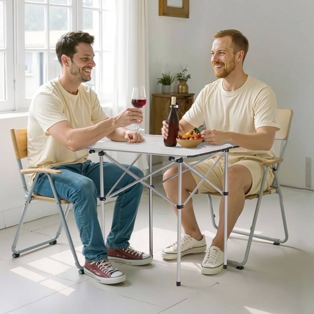 VEVOR Składany stół bufetowy, przenośny stół wielofunkcyjny, 70 cm, kwadratowy aluminiowy stół (dla 2-4 osób) z torbą transportową, stół ogrodowy, stół kempingowy na imprezy, piknik, kemping, grill, srebrny