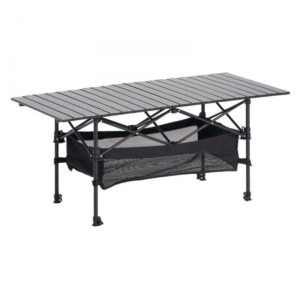 VEVOR Składany stół bufetowy, przenośny stół wielofunkcyjny, 120 cm, prostokątny aluminiowy stół (dla 4-6 osób) z regulowaną wysokością i torbą transportową, stół ogrodowy, stół kempingowy na imprezy piknikowe, czarny