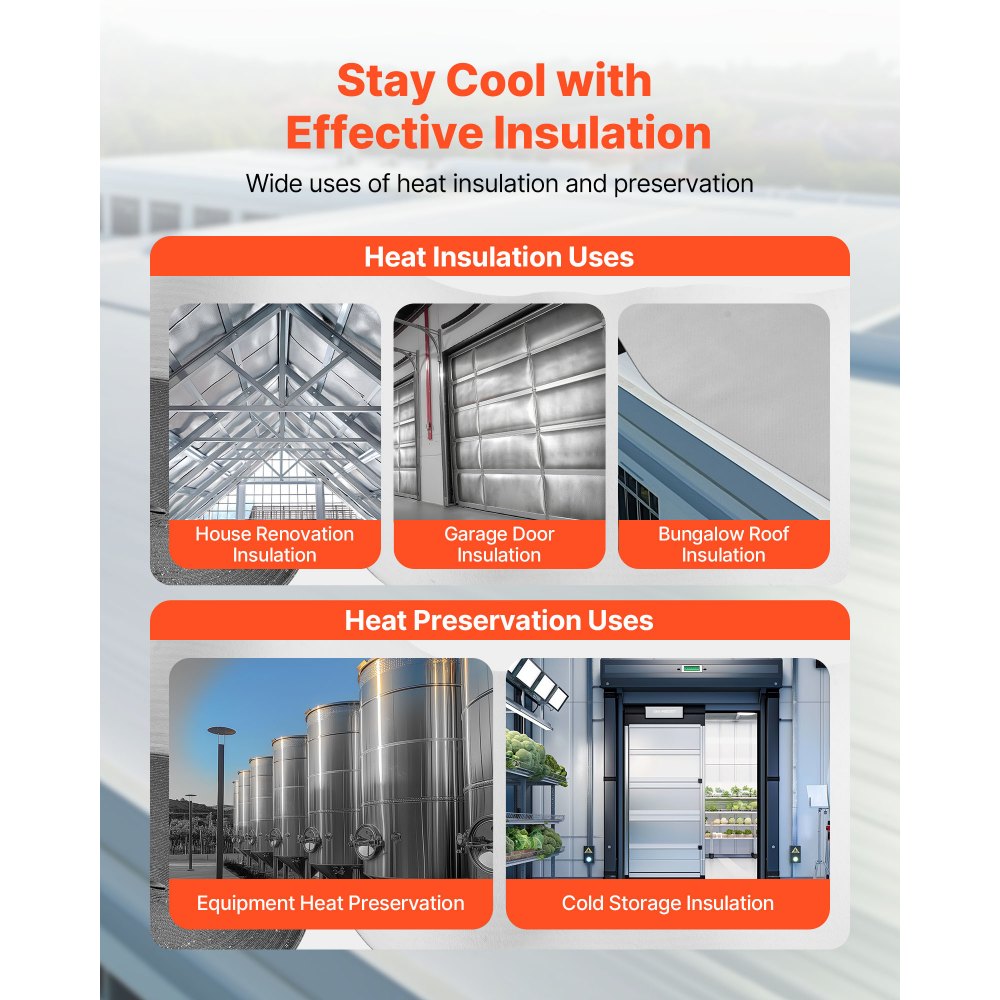 VEVOR Double Reflective Insulation Roll, Perforated Woven Fabric Radiant Barrier, 0.15mm 76.2m x 1.22m, Double-Sided Aluminum Foil Heat Reflective Shield, Thermal Insulation Roll for Window RV Roof