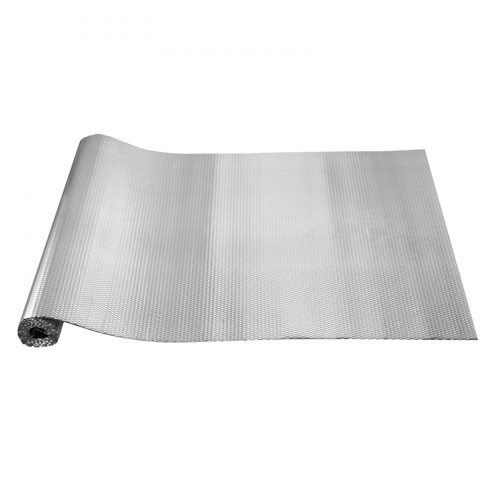 VEVOR Podwójnie odblaskowa folia izolacyjna w rolce, folia bąbelkowa chroniąca przed promieniowaniem, 3,2 mm, 48 cali x 10 stóp, dwustronna folia aluminiowa odbijająca ciepło, folia bąbelkowa, termoizolacyjna rolka do okien i dachów kamperów