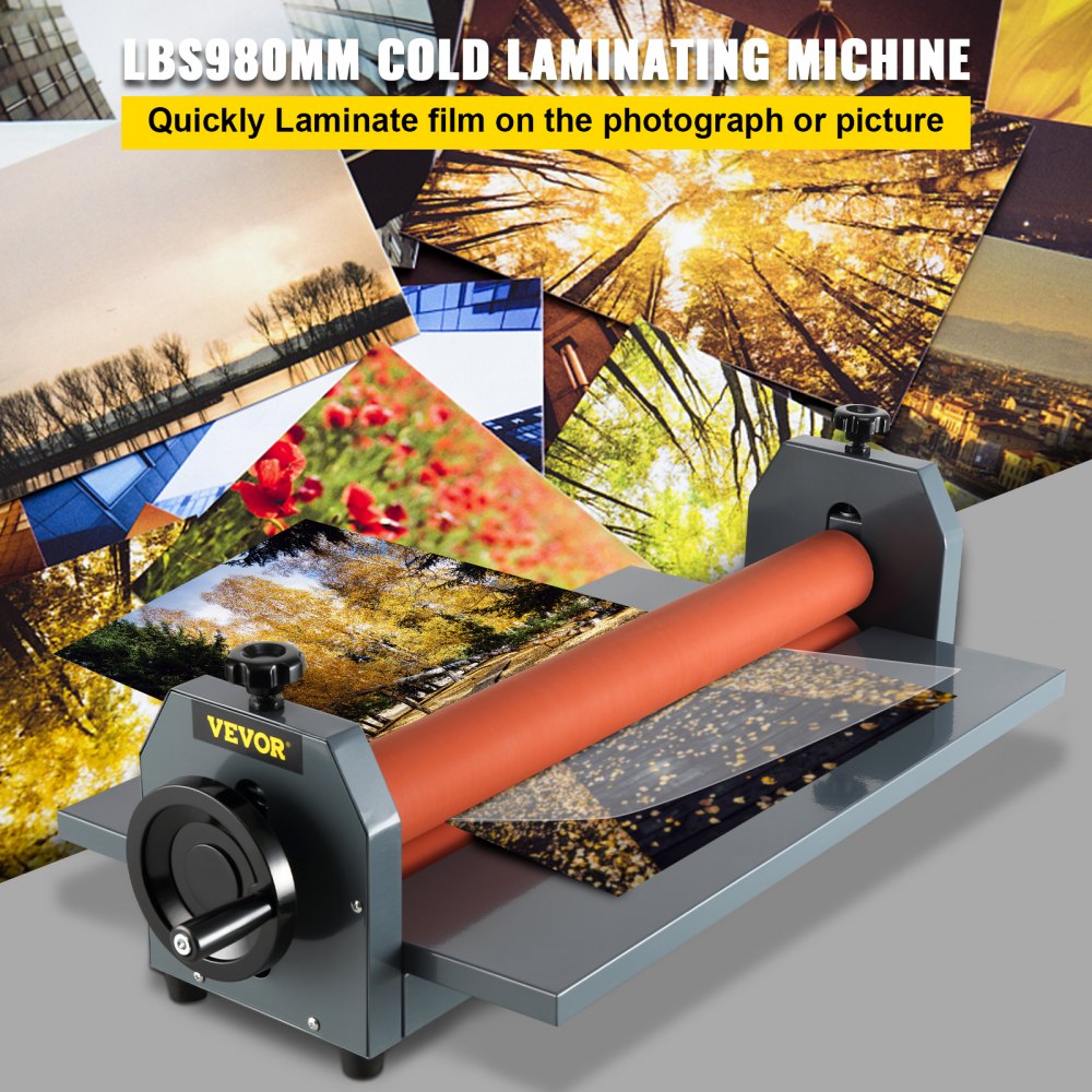 Laminator na zimno VEVOR 1000 mm, składany stół, ręczny, laminator do folii fotograficznych, wykonany z grubego metalu żelaznego z miękkimi gumowymi rolkami, cztery antypoślizgowe, regulowane gumowe nóżki, do zdjęć, punktów ksero reklamowego