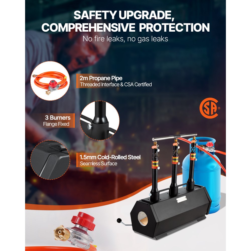 Przenośna kuźnia propanowa VEVOR, piec kowalsko-kowalski z 3 palnikami, 1427°C, do wyrobu noży, kowalstwa, piec sześciokątny o dużej pojemności, narzędzia i wyposażenie do kucia stali walcowanej na zimno