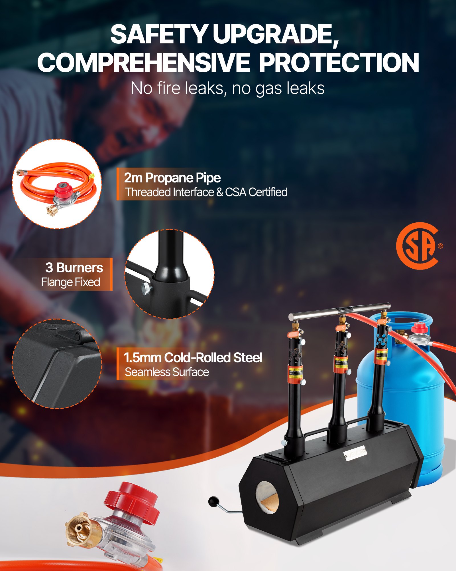 Przenośna kuźnia propanowa VEVOR, piec kowalsko-kowalski z 3 palnikami, 1427°C, do wyrobu noży, kowalstwa, piec sześciokątny o dużej pojemności, narzędzia i wyposażenie do kucia stali walcowanej na zimno