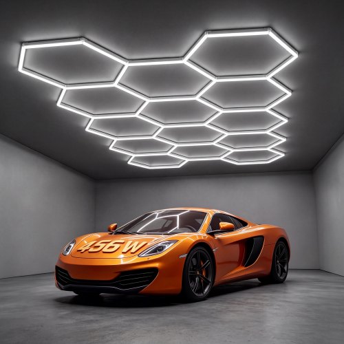 VEVOR Lampa garażowa LED Hexagon 456 W 54 720 lm 6500 K Montaż sufitowy Idealna do siłowni, salonów fryzjerskich, showroomów i sklepów, Elastyczna konstrukcja z zatrzaskowym połączeniem, Wytrzymały materiał PC