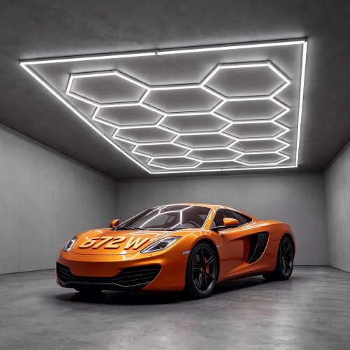 VEVOR Lampa garażowa LED Hexagon 672 W 80 640 lm 6500 K Montaż sufitowy Idealna do siłowni, salonów fryzjerskich, wystawowych i sklepów, Elastyczna konstrukcja z zatrzaskowym połączeniem, Prostokątna rama