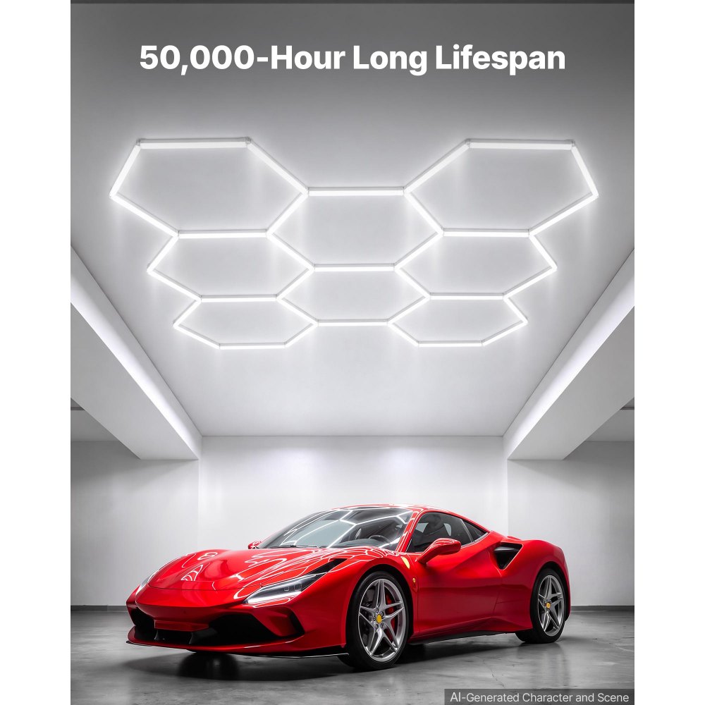 VEVOR Hexagon Garage Lights 248W 29760LM 6500K 8 Grid Systems LED Light, Bright Honeycomb Hex Car Detailing Lighting, Easy Install, Durable PC Material, for Garage, Warehouse, Workshop, Shop, Gym