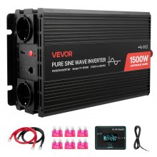 Falownik VEVOR 1500 W, 12 V DC do 230 V AC, czysta fala sinusoidalna, z pilotem, portami USB i typu C, 2 gniazdami AC, szybkie ładowanie dla kamperów, ciężarówek i kempingów