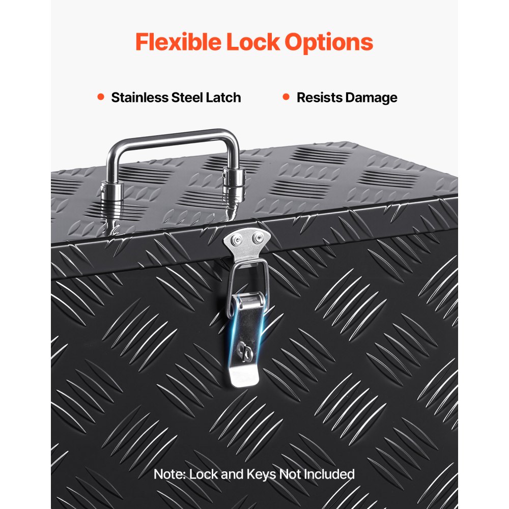 Skrzynia narzędziowa VEVOR z wytrzymałego aluminium do przyczepy ciężarowej, w paski (406 x 190 x 254 mm) z uchwytem bocznym i górnym, organizer do przechowywania przyczepy kempingowej, czarna