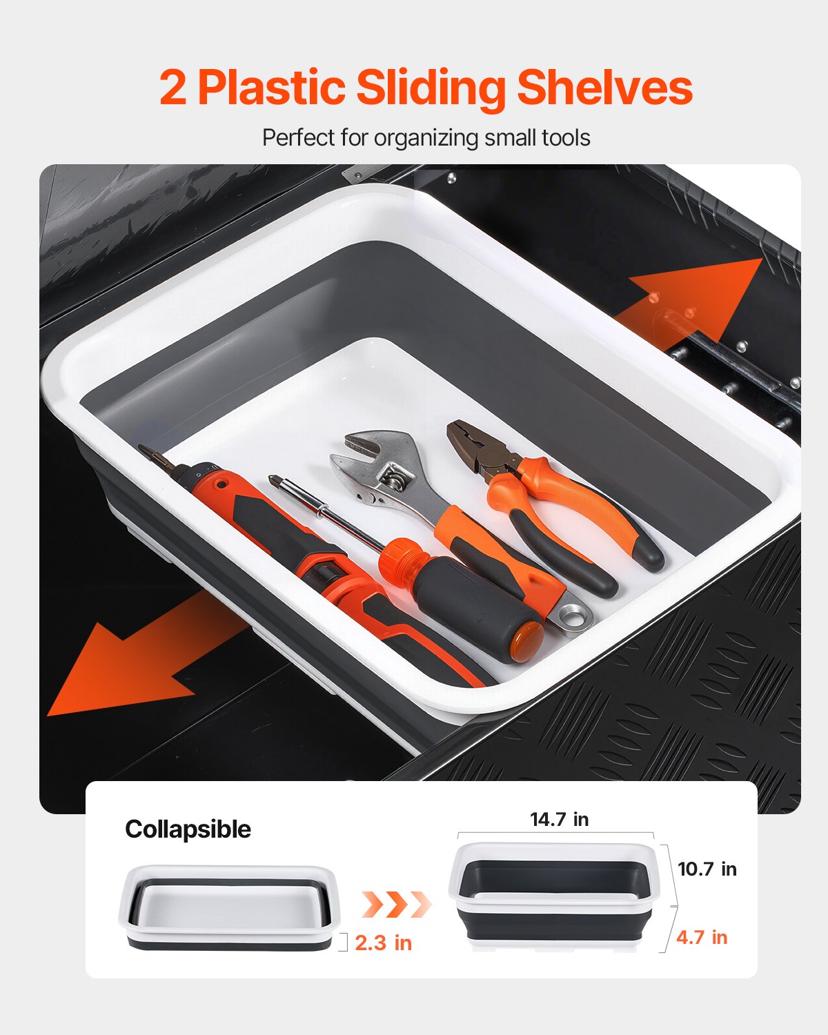 Skrzynia narzędziowa VEVOR z aluminium do przyczepy ciężarowej, w paski (899 x 370 x 370 mm) z uchwytem bocznym i wysuwaną półką, organizer do przechowywania w przyczepie, czarna