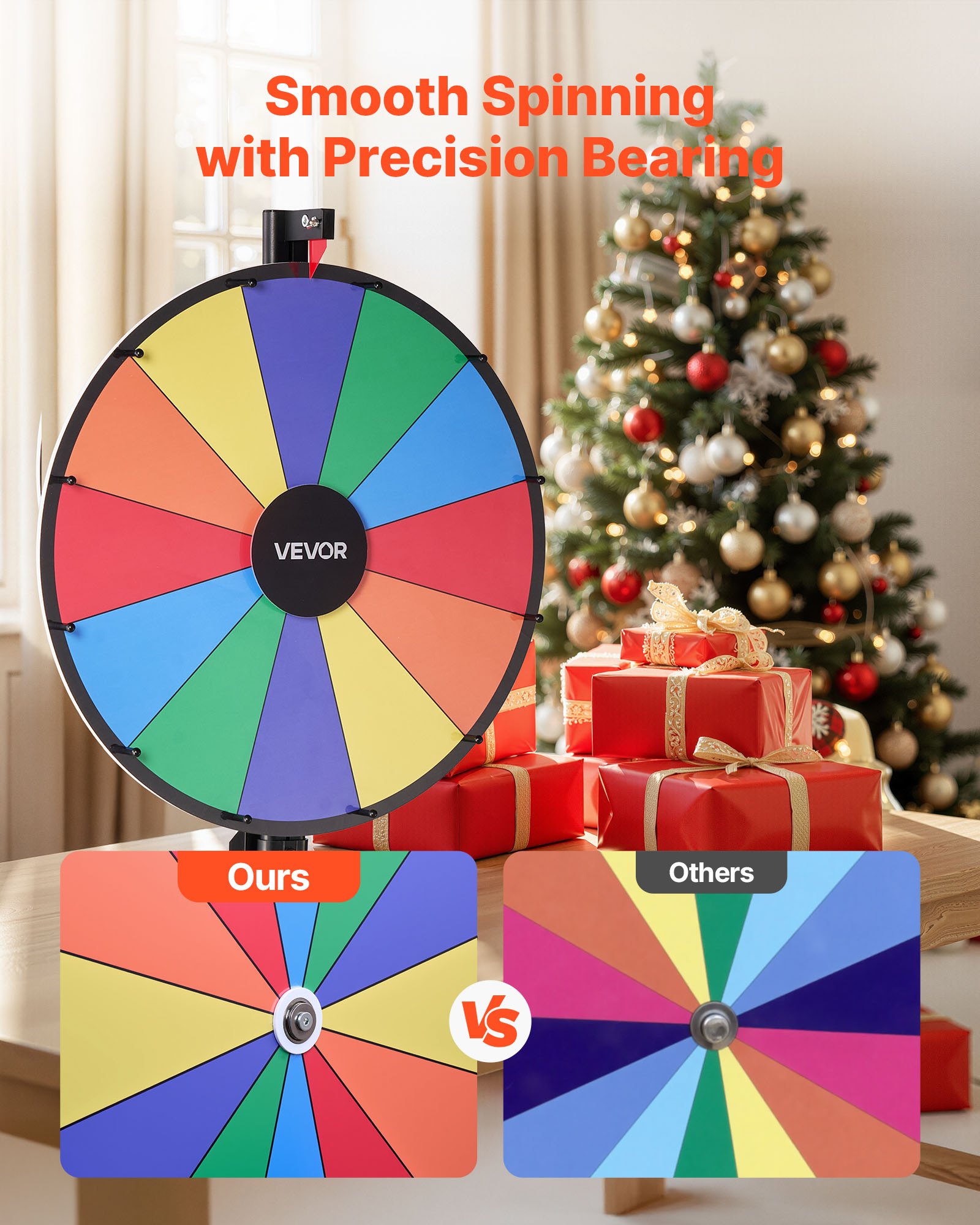 VEVOR 610 mm Spinning Prize Wheel, 12 Slots Spinning Wheel with Stand, Adjustable Height Win Fortune Roulette with a Dry Erase and 2 Markers, 6 Colors, Easy Assembly, for Party Pub Trade Show Carnival