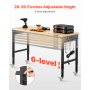 Stół roboczy VEVOR 1524 x 559 x 711-1030 mm, udźwig 907 kg, stół roboczy z gniazdem elektrycznym, kółkami i ścianką perforowaną, solidny stół roboczy z blatem z drewna dębowego do garażu, warsztatu, biura i domu
