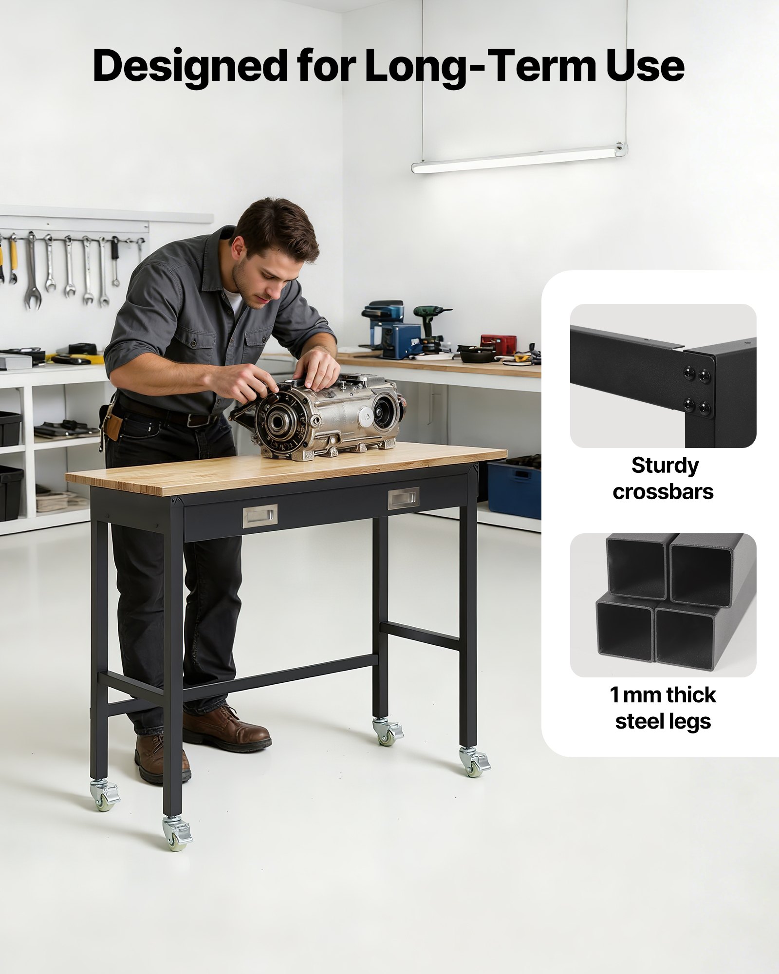 Stół warsztatowy VEVOR 1220x610 mm, stół roboczy 680 kg, stół garażowy z szufladami i kółkami, stół warsztatowy, stół narzędziowy, wyposażenie warsztatu, stół wielofunkcyjny do garażu, warsztatu, biura i domu