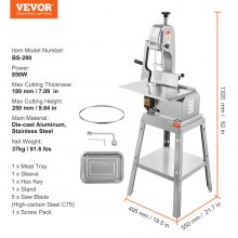 Piła taśmowa do mięsa VEVOR, piła do kości, maszyna do cięcia kości o mocy 850 W, aluminiowa