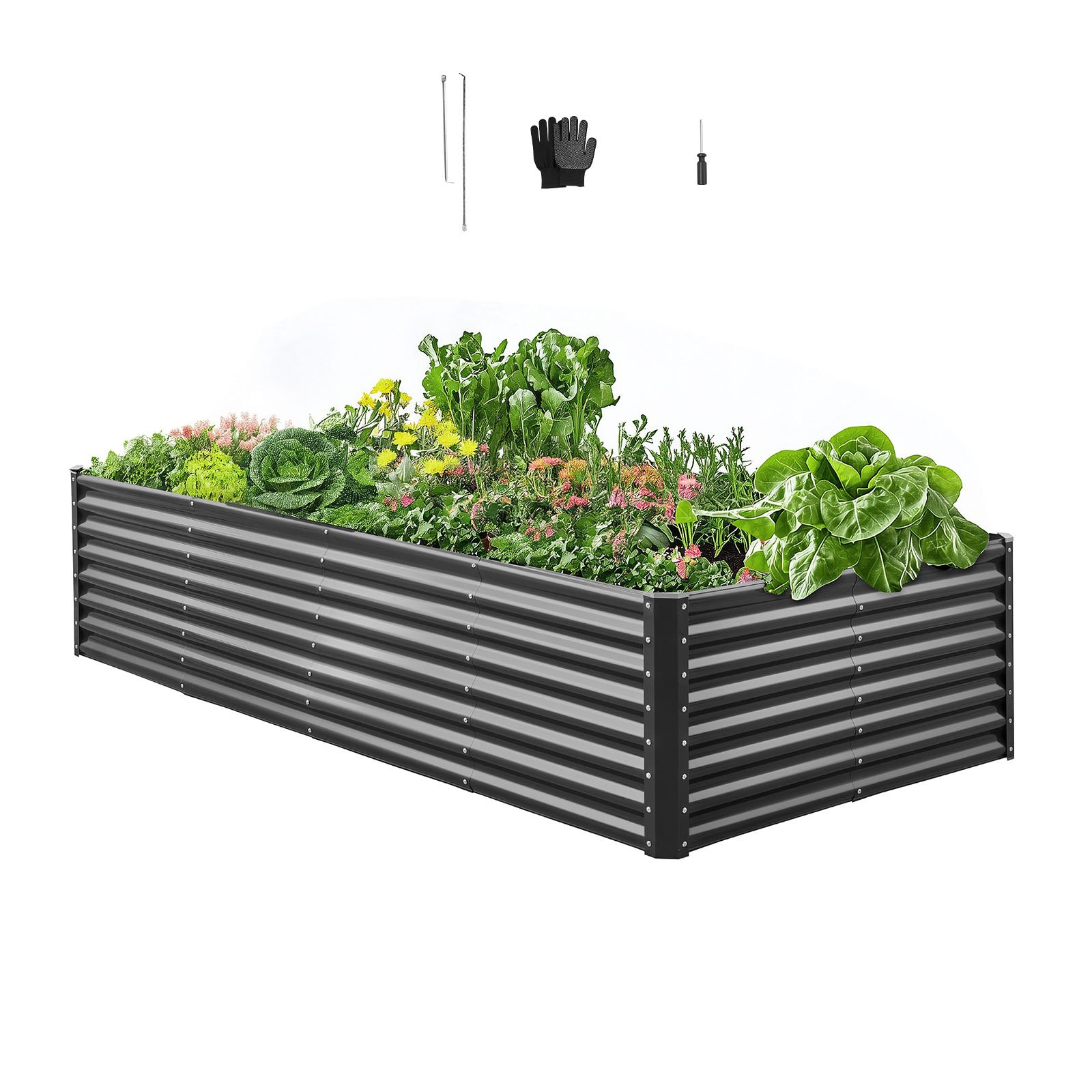 VEVOR Podwyższona grządka ogrodowa, metalowa, 2400x1200x600 mm, grządka do sadzenia, grządka warzywna, skrzynia na rośliny z otwartym dnem i zaokrąglonymi krawędziami, duża grządka kwiatowa, grządka ziołowa, idealna do warzyw, kwiatów, ziół i sukulentów