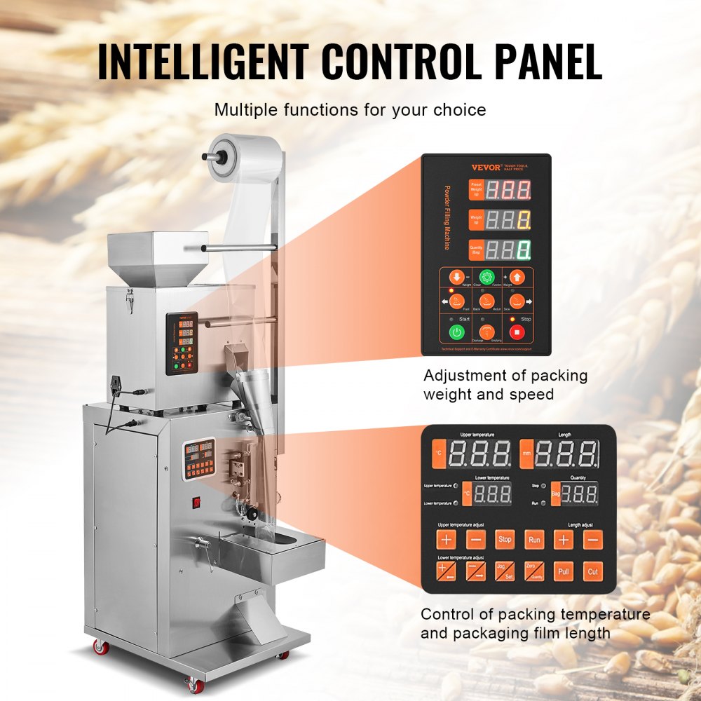 VEVOR Automatic Particle Packaging Machine, 0.002-0.22 lbs/1-100 g, Multifunctional Pouch Powder Bag Weighting Filling Packaging Machine, Powder Filling Machine for Tea, Seeds, Grains, Flour, Beans