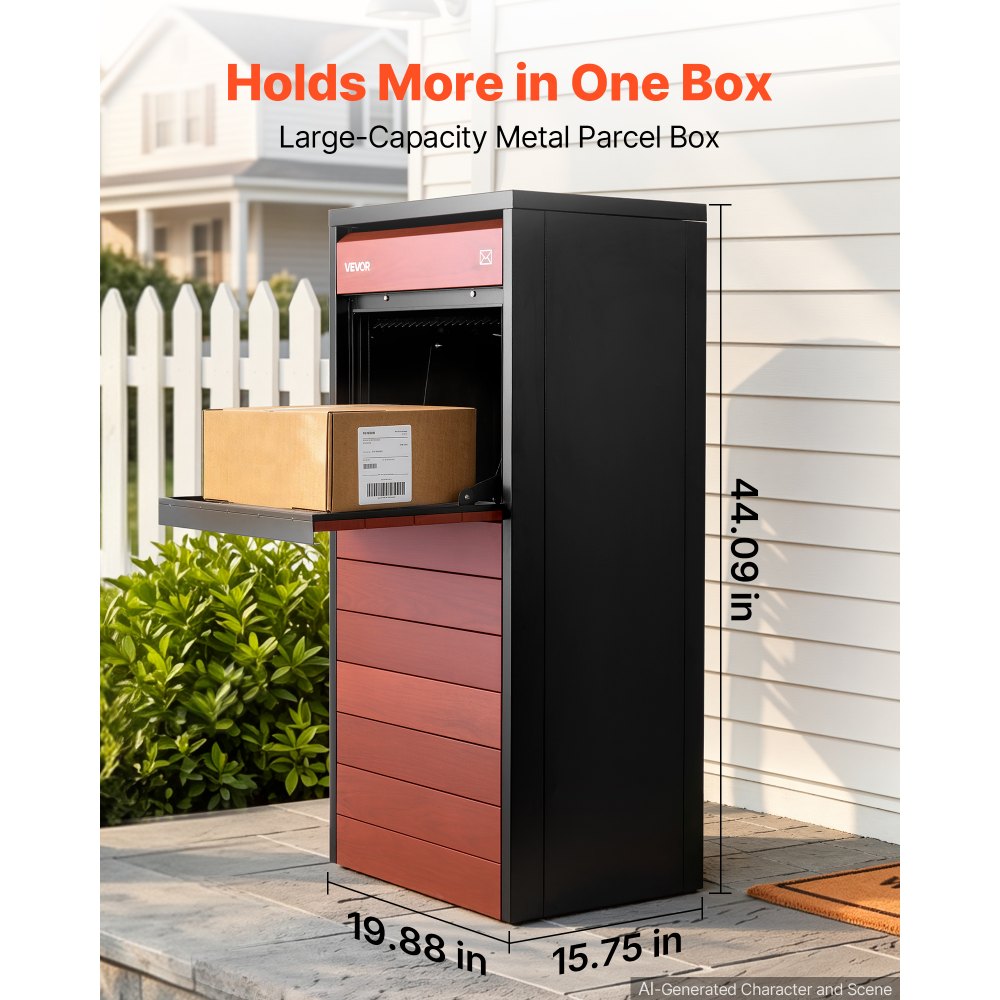 VEVOR Package Delivery Box for Outside 1120 mm Large Metal Parcel Drop Box, for Porch, Curbside & House Storage, Lockable Anti-Theft Waterproof Weatherproof, Secure Mailbox for Outdoor, Black & Brown