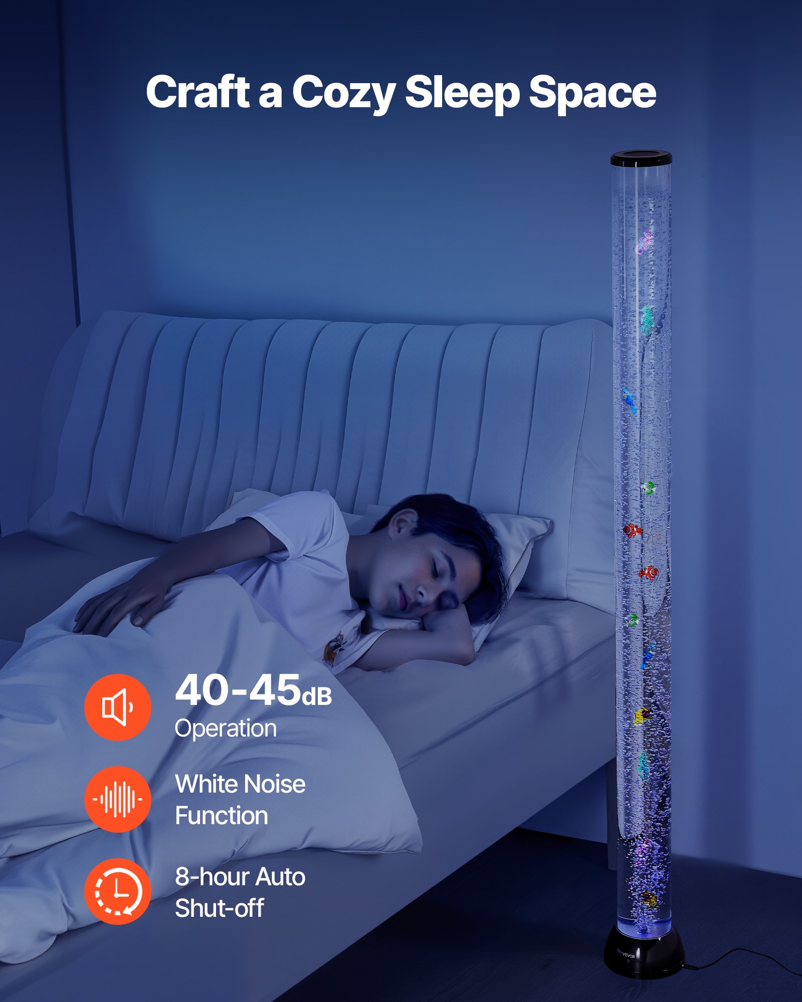 VEVOR Lampa akwariowa 10x Lampa lawowa z rybkami, światło nastrojowe, 150 cm, 16 efektów kolorystycznych