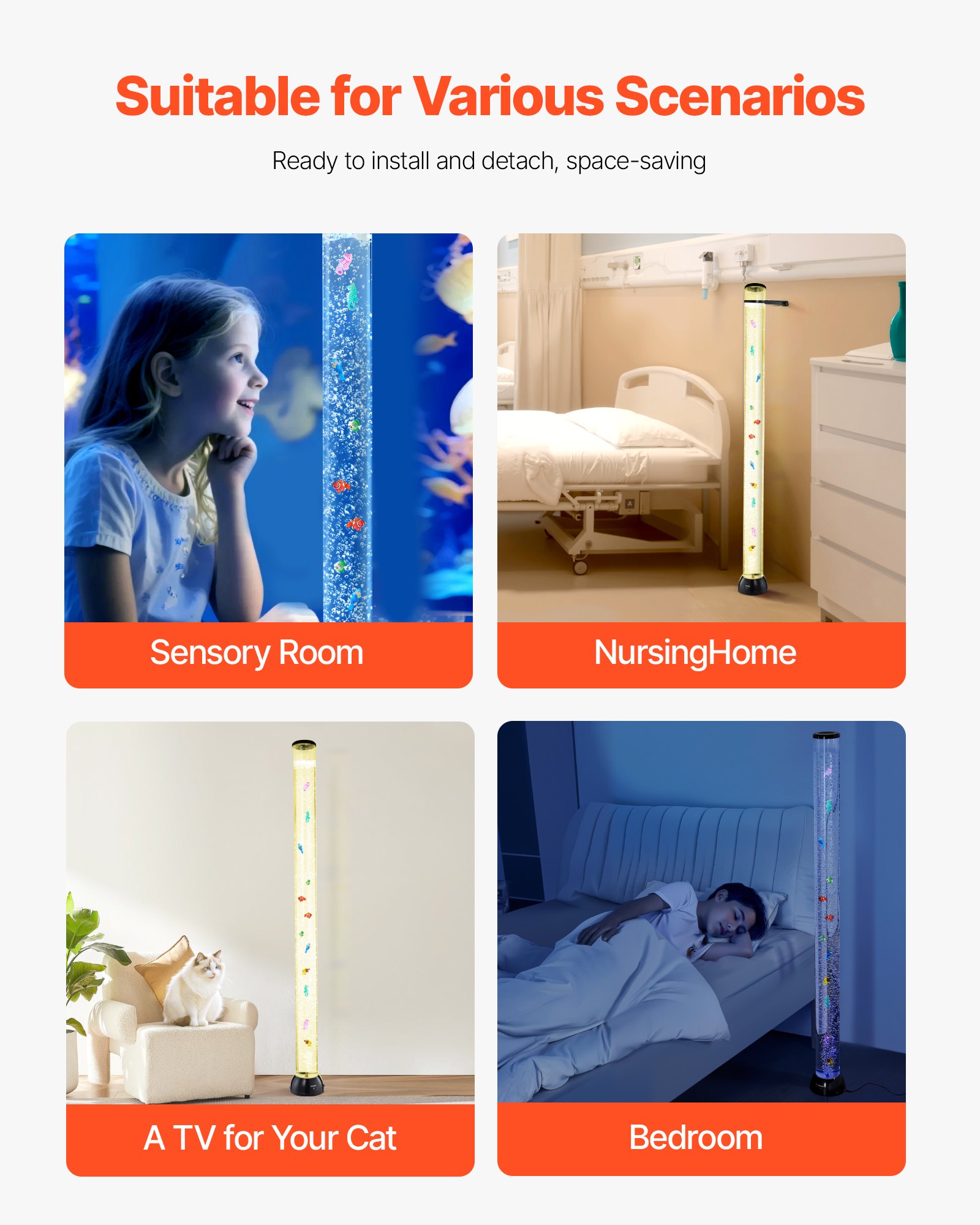 VEVOR Lampa akwariowa 10x Lampa lawowa z rybkami, światło nastrojowe, 150 cm, 16 efektów kolorystycznych